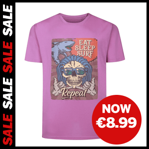 Eat Sleep Surf Repeat Print T-Shirt now €8.99